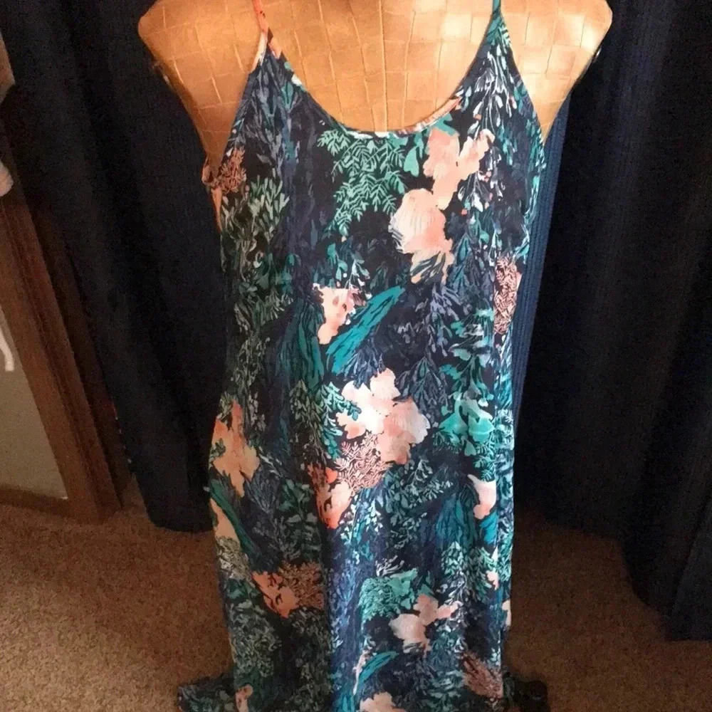 Old Navy Womens Small Tropical Floral High Low Maxi Dress Teal Navy Peach